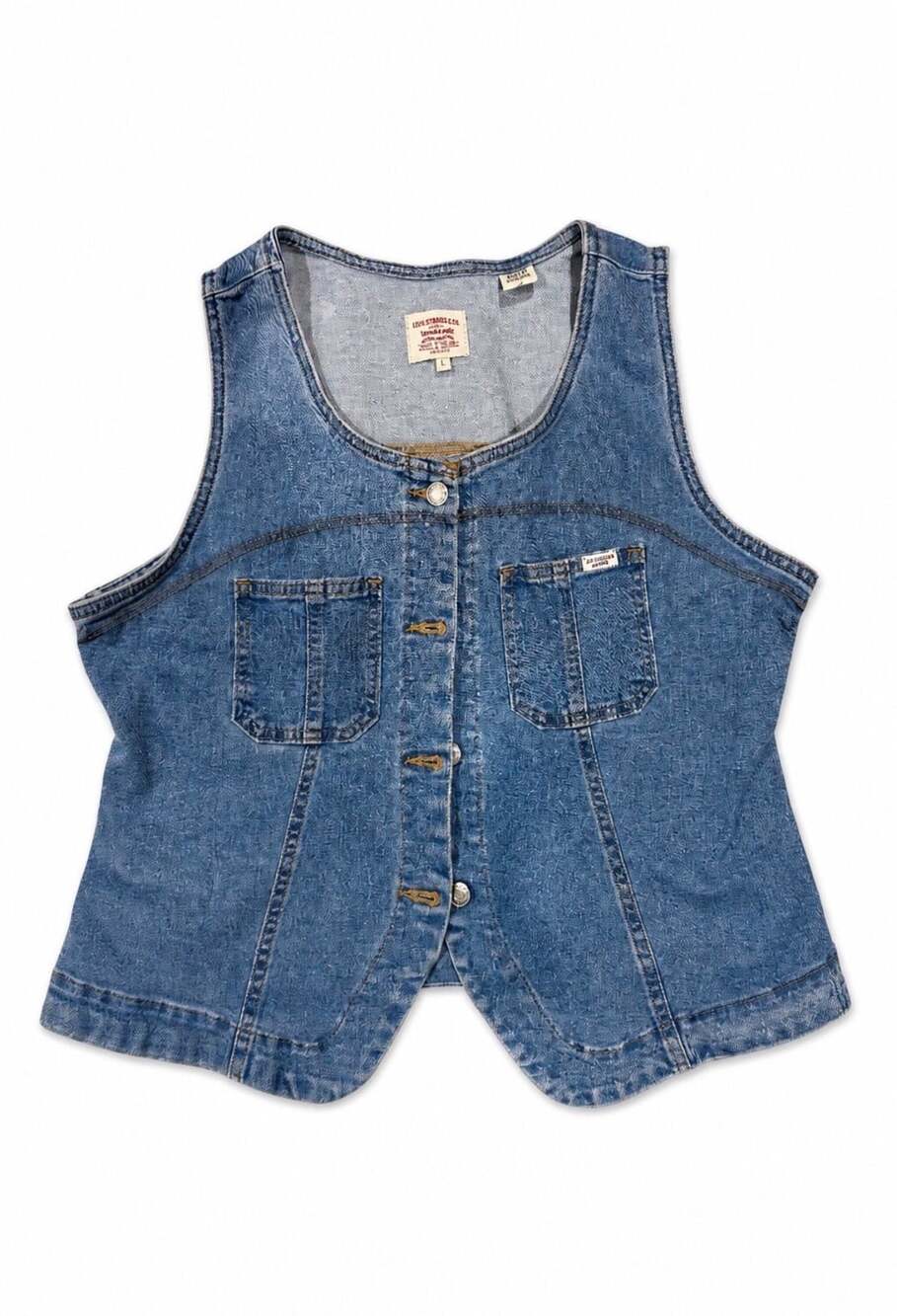 Women’s Denim Vest Size L Blue Button Front Pocket
